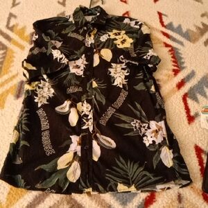H&M Black Shirt with Green and White Floral Design